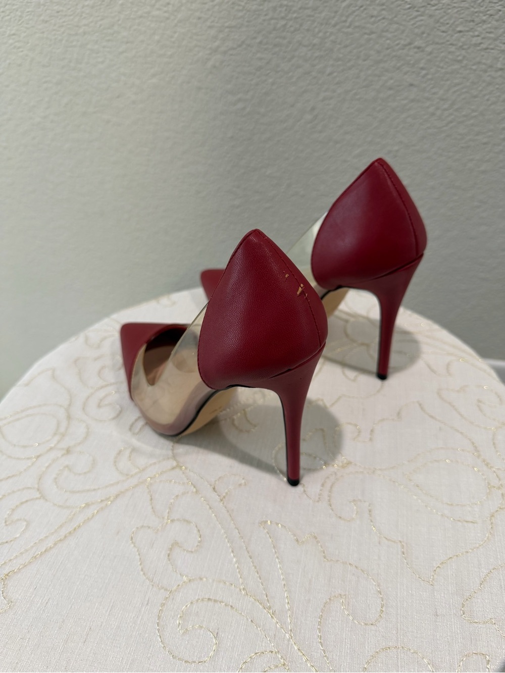Aldo Red Pointed-Toe Pumps with Clear Side Panels - Picture 2 of 7